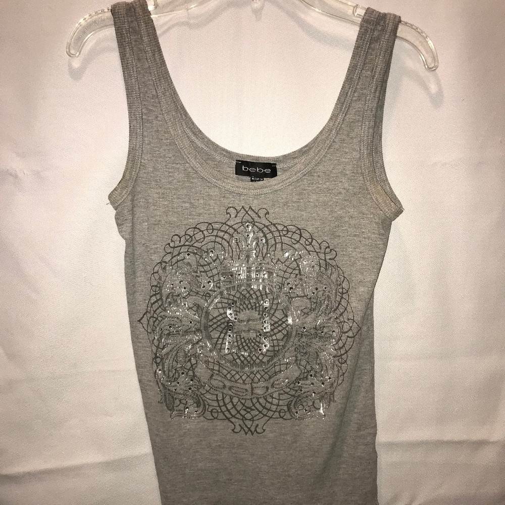 Grey tank top with design and rhinestones